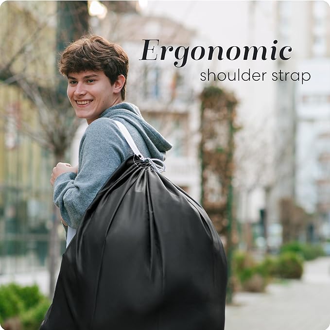 Handy Laundry Bag Shoulder Strap Extra Large - 2-Pack Drawstring Locking Closure, Durable Material, Heavy Duty Stitching, Hands Free Carrying - Perfect College Dorm (Black, 30" x 40")