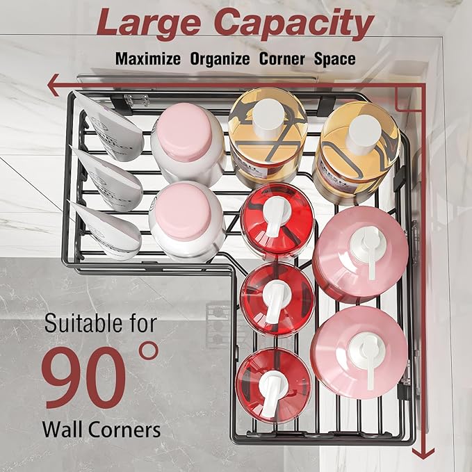 Shower Caddy Corner with Soap Holder, No Drilling Shower Shelves-Rustproof, Adhesive Shower Organizer Corner for Dorm. Black, 4-Pack