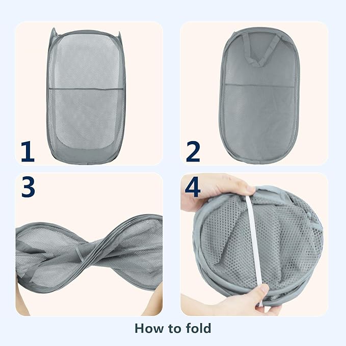 Pop Up Laundry Hamper, Mesh Laundry Basket Collapsible, Foldable Hamper for Travel and Storage (Grey)