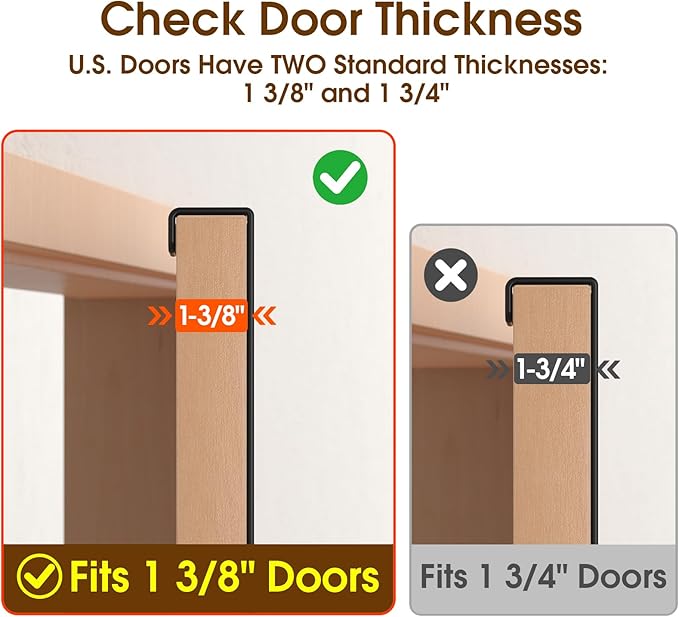Long Over The Door Hooks with 15.75-inch Arms for Easier Access by Women, Heavy Duty Door Hanger for Winter Coat, L16U, Fits Standard 1 3/8'' Doors, Towel Racks Organization, Black