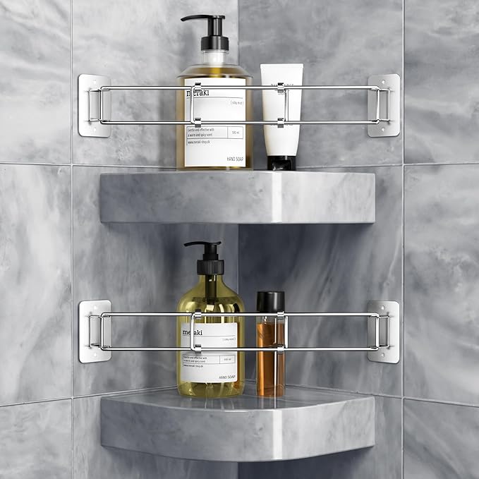 2 Pack RV Shower Corner Storage Bar - Adjustable Stainless Steel Rod for Shelves - 7-13 Inch Length - Camper Organization