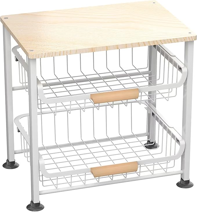 NiuYichee 3-layer Kitchen Fruit Storage Basket Snack Rack, Countertop & Desktop Pull-out Metal Basket with Handle, Organizers
