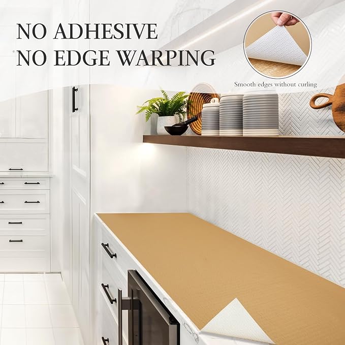 Beautysaid Shelf and Drawer Liner for Kitchen Cabinet, Non Adhesive Non Slip Shelf Paper Waterproof Washable Thickened for Dresser Pantry Shelve Bathroom Protector Liner(Beige,23.6 in x 10 FT)