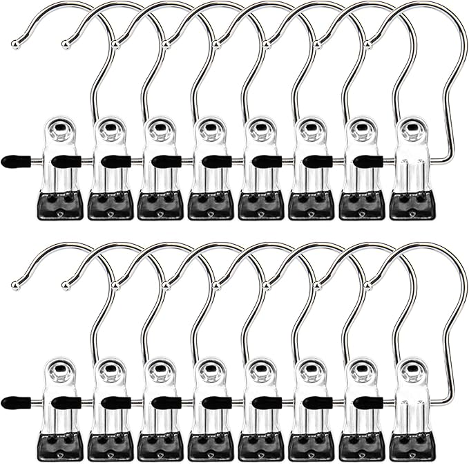Boot Hangers Clips, 16 Pack Laundry Hooks Hanging Clips Clothes Pins Closet Hanger Organizer Clamps Socks Towel Clips Heavy Duty Clothespins Bulk Hanger Clips for Closet Travel Pants Socks Handbags