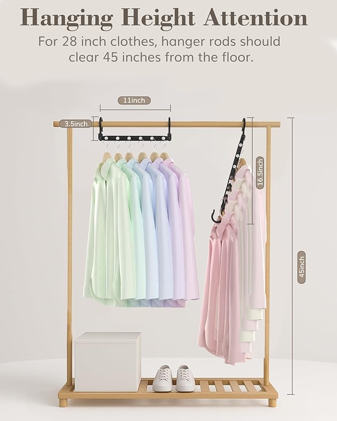 Space Saving Hangers for 144 Clothes, Reinforced Collapsible Hangers with 360° Swivel Hook, Hanger Hooks Space Saver for Closet Organizers and Storage, Dorm Room Essentials, Fully Assembled, Black
