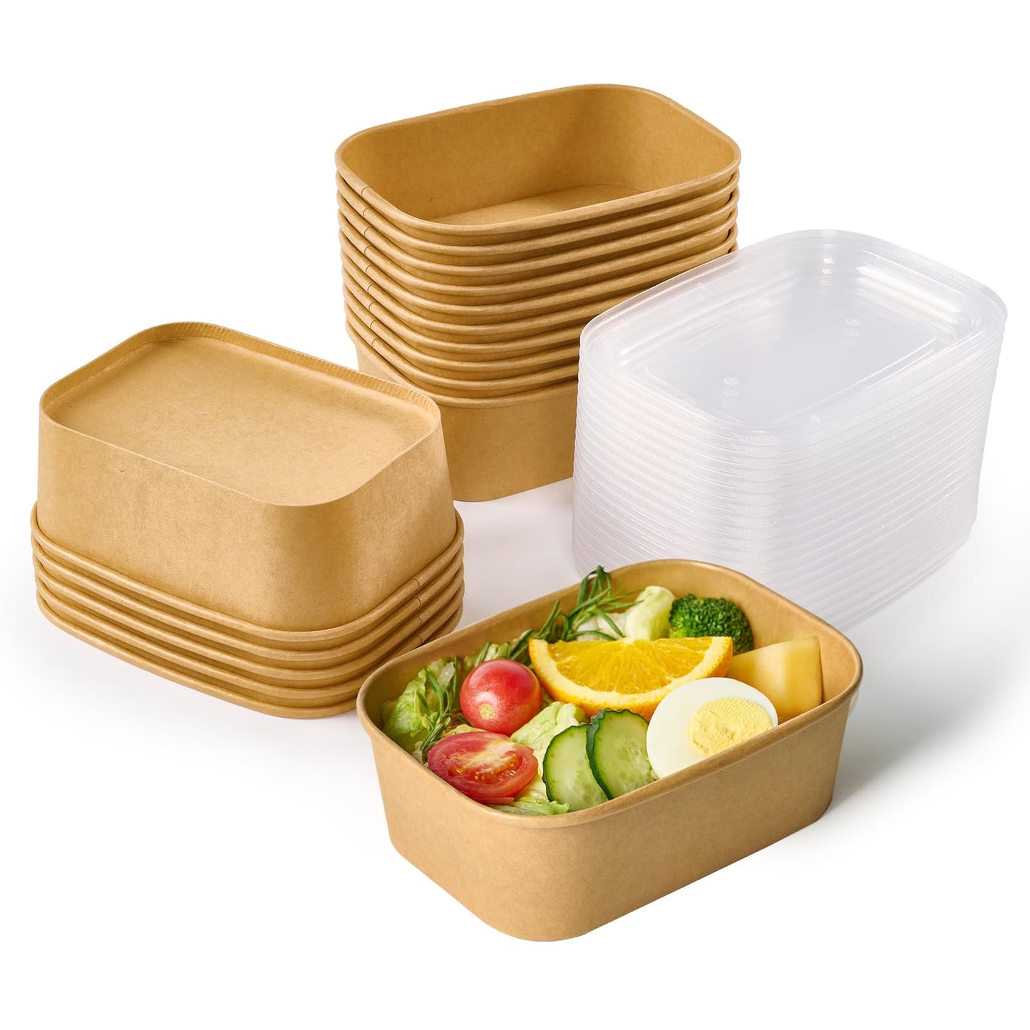 JOLLY CHEF 50 Pack Paper Food Container with Lid 25 oz Meal Prep Containers