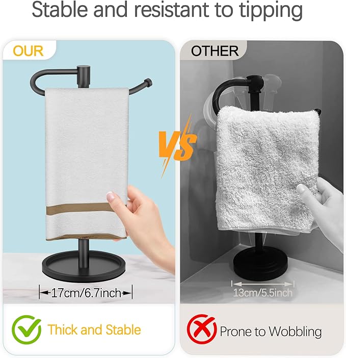 Hand Towel Holder Stand, Matte Black Standing Towel Racks for Bathroom, Stainless Steel Free Standing Towel Rack, Towel Bar Kitchen Vanity Countertops Decor