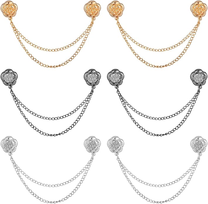 6pcs Magnetic Clothing Clips with Chain, Multi-Function Magnet Button Pins Hijab Cuff Clips for Fixing Hem of Clothes Long Pants Legs Sleeves of Shirts