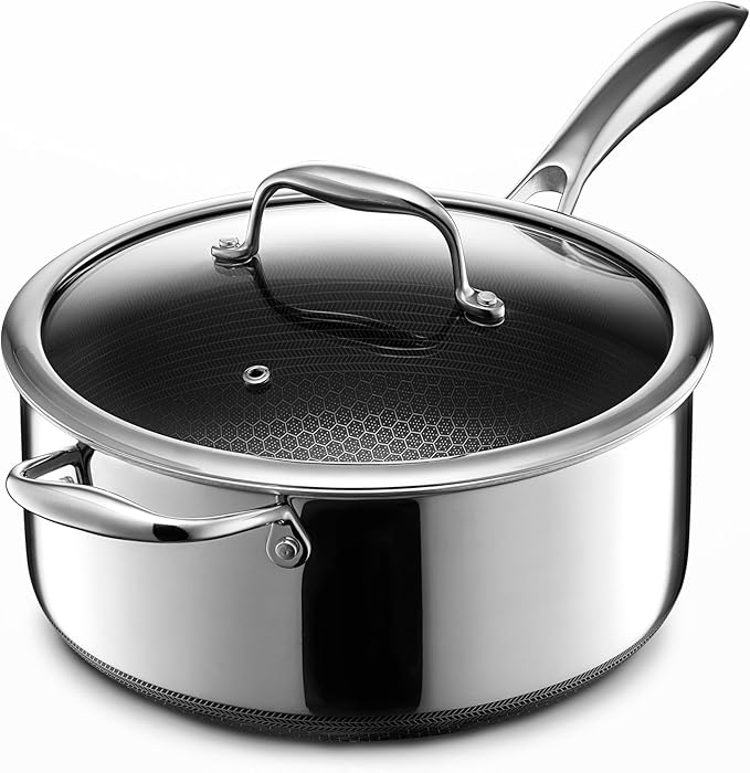 HexClad 3QT Hybrid Nonstick Saucier with Lid, Induction Ready