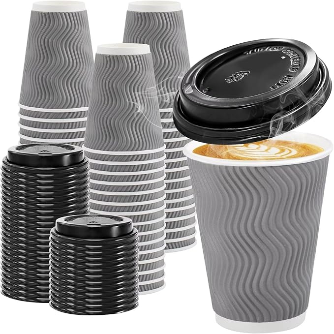 Clawsoff 500 Pack 16 oz Disposable Insulated Coffee Cups with Lids Gray