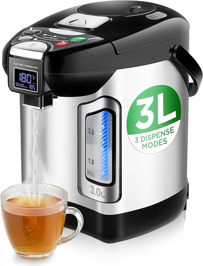 NutriChef Digital Water Boiler and Warmer - 5L/5.28 Qt Stainless Electric Hot Water Dispenser w/LCD Display, Rotating Base, Keep Warm, Auto Shut Off, Safety Lock, Instant Heating for Coffee & Tea