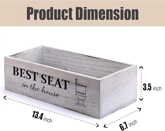 Bathroom Decor Box, Toilet Paper Basket With 2 Sides Signs, Farmhouse Tank Topper, Rustic Home Decor for Livingroom Kitchen (One Whitewashed Box)