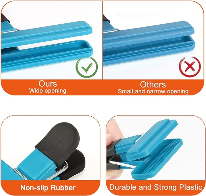 TACGEA Chip Clips, 8 Pack Food Clips, Upgrade Wide Open Bag Clips for Food Storage with Air Tight Seal Grip (4 x L, 4 x S)