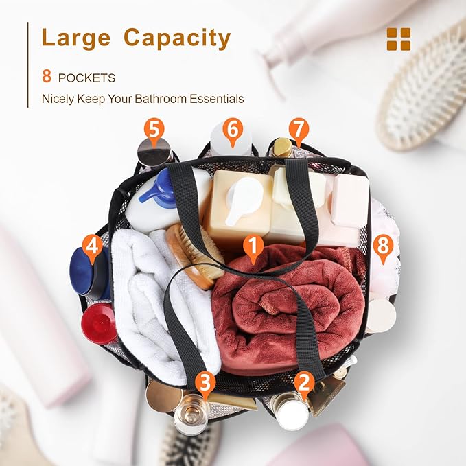 F-color Shower Caddy Portable - Mesh Shower Bag Basket Tote for College Dorm Room Essentials Bathroom Gym Camp Quick Dry for Women Men with S Hook, Leopard