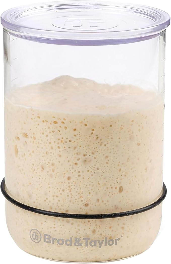 Brod & Taylor Sourdough Starter Jar (32oz) 100% Dishwasher Safe, Measurement Markings, Height Marker & Loose-Fitting Lid That Prevents Pressure Buildup (Durable Glass Jar, BPA-Free)