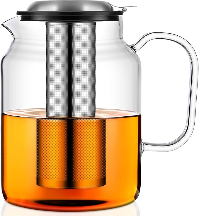 Aquach 68oz Glass Teapot with Infuser, Stovetop Safe Borosilicate Tea Pot