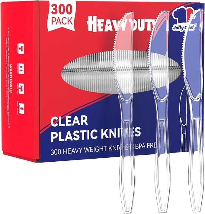 JOLLY CHEF 300 Count Clear Plastic Teaspoons Heavy Duty, 6.54" Heat Resistant Solid and Durable Plastic Teaspoons Disposable, Disposable Bulk Cutlery Suitable for Parties Supply Events Everyday Use