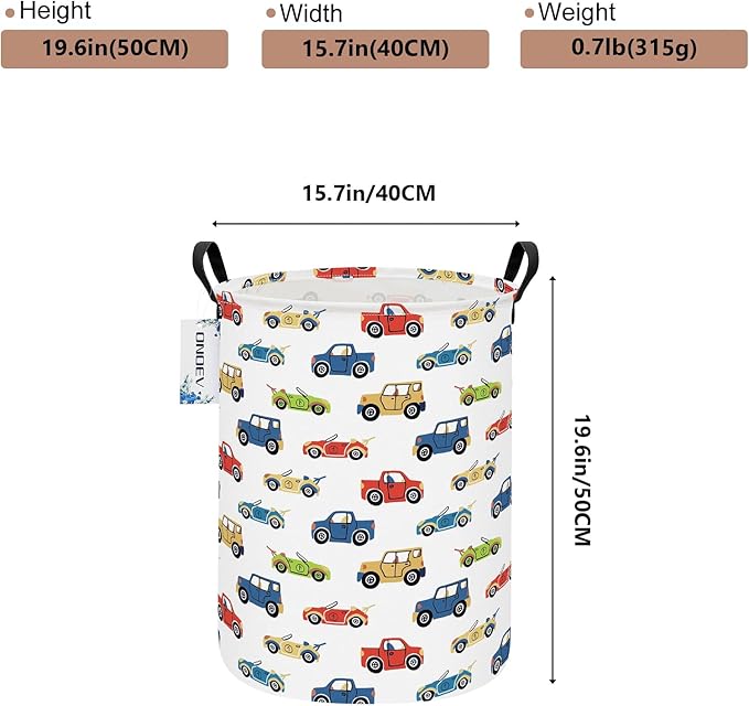 Round Foldable Kids' Racing Cars Laundry Hamper Boys Gift Basket Vehicles Transportation Suitable For Home Decoration and Toy Storage(Car)