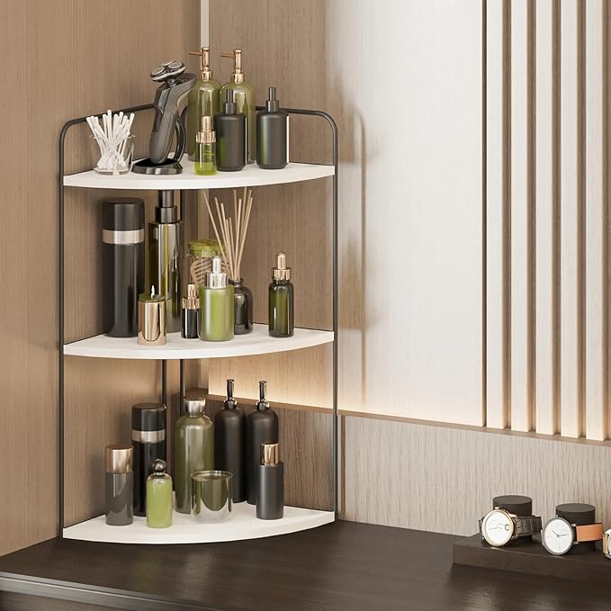 Bathroom Counter Organizer,Countertop Organizer,Vanity Organizers,Bathroom Storage,Bathroom Sink Caddy,Counter Shelf,Corner Counter,Corner Shelves(Black-White Marble)