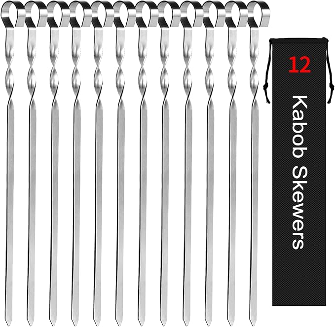 Kabob Skewers Stainless Steel Long BBQ Barbecue Skewers, Flat Metal Kebob