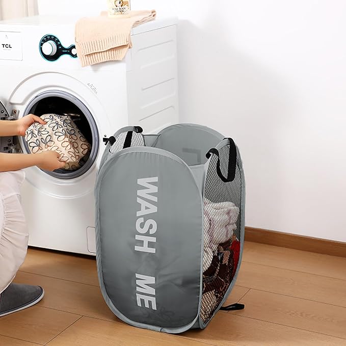 Pack of 2 Pop Up Laundry Hamper, Collapsible Laundry Baskets Dirty Clothes Hampers, Sapce Saving for Apartments, Bedroom, Laundry Room, Gray