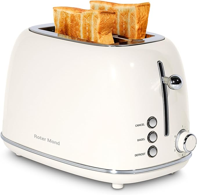 Roter Mond 2 Slice Toaster Retro Stainless Steel with Bagel, Cancel, and Defrost Functions, 6 Bread Shade Settings, Extra Wide Slots and Removable Crumb Tray, Green