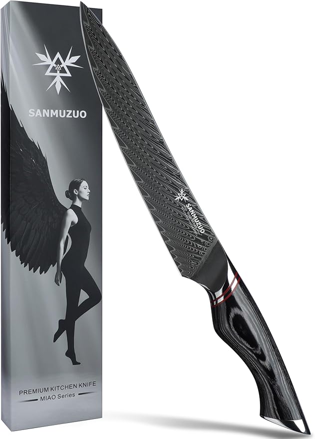 SANMUZUO 7 Inch Meat Cleaver Knife - Chinese Kitchen Vegetable Cleaver - Black Damascus Steel with Ergonomic Handle - MIAO Series