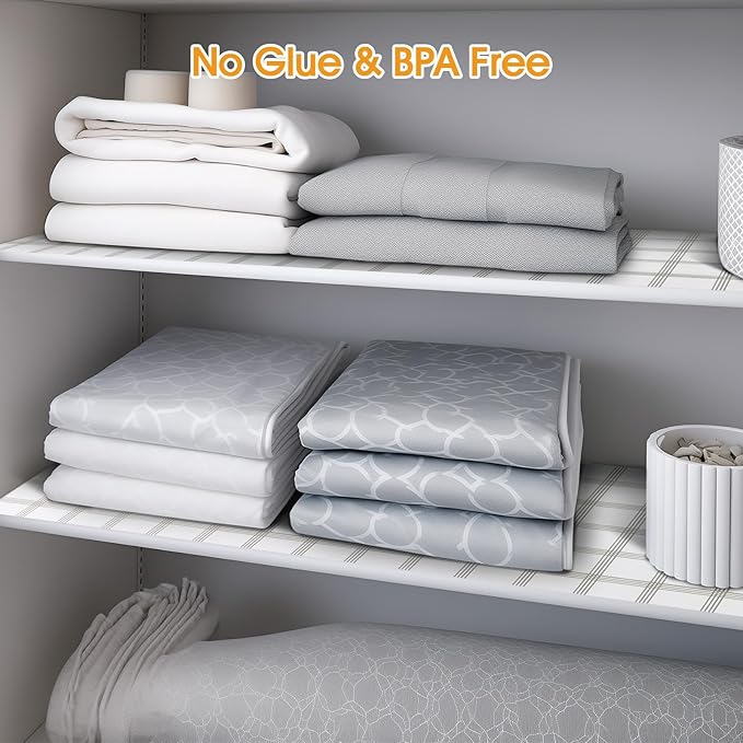 Shelf and Drawer Liner for Kitchen Cabinets Non-Adhesive, Strong Grip Non-Slip Thickened Cabinet Liners for Shelves, Waterproof Mats for Dresser Cupboard, White Square, 23 in x 10 Feet