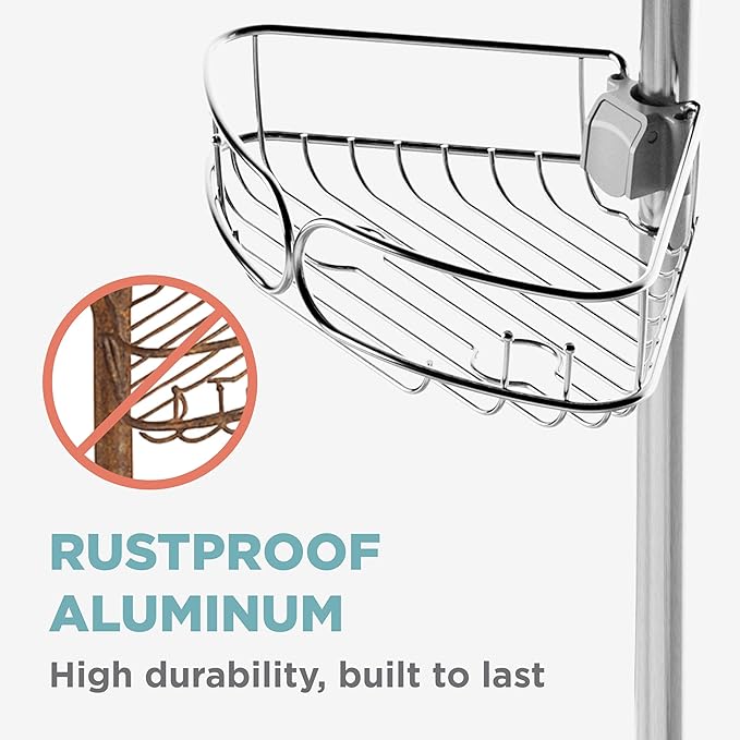 Zenna Home Tension Pole Shower Caddy Corner Organizer, Adjustable Standing Shower Caddy with 4 Shelves, Rustproof Bathroom Tension Rod Organizer, 60 to 108 Inch, Stainless Steel