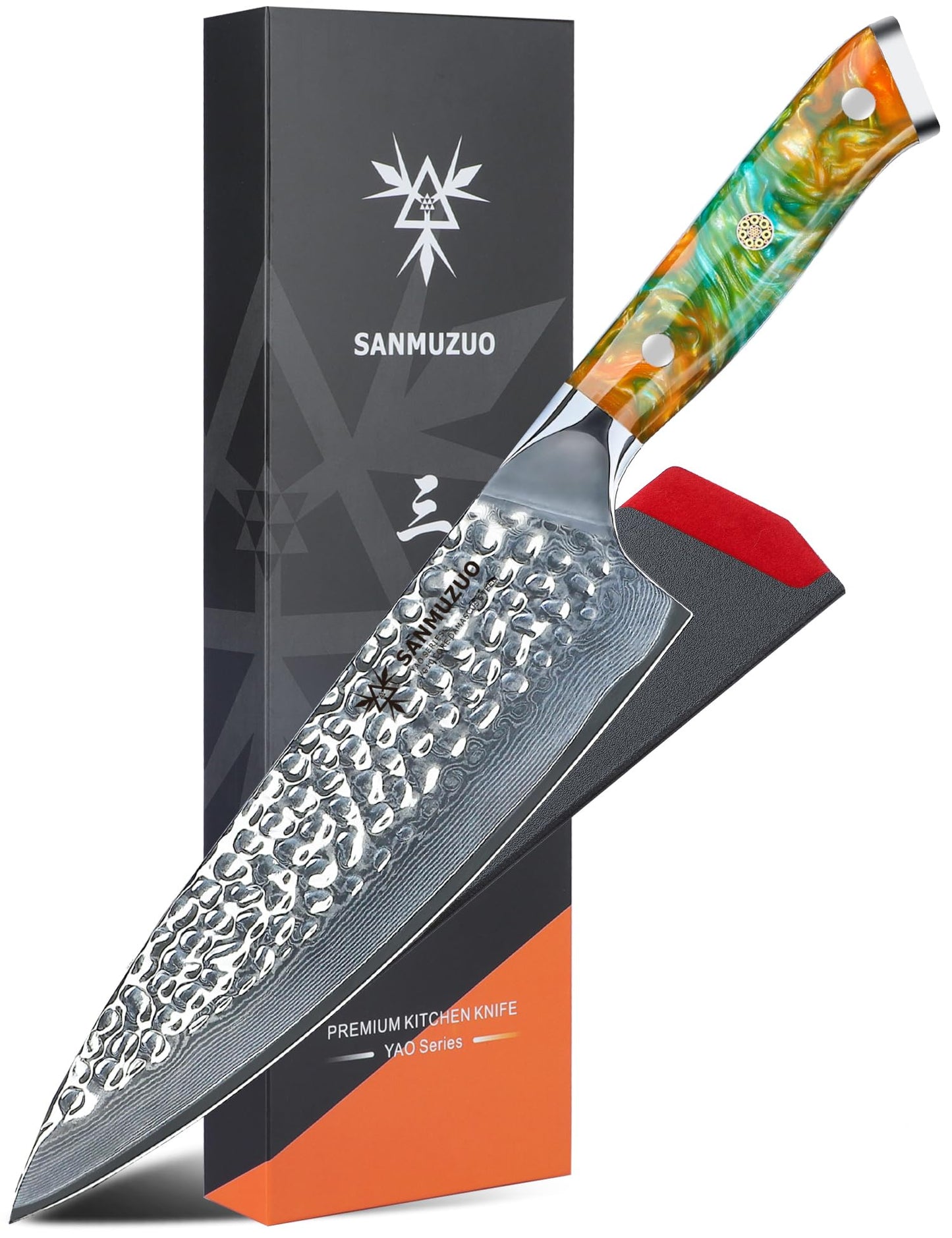SANMUZUO Steak Knives Set of 4, Ultra Sharp Kitchen Steak Knife 5 Inch - Forged Damascus Steel & Resin Handle - Yao Series