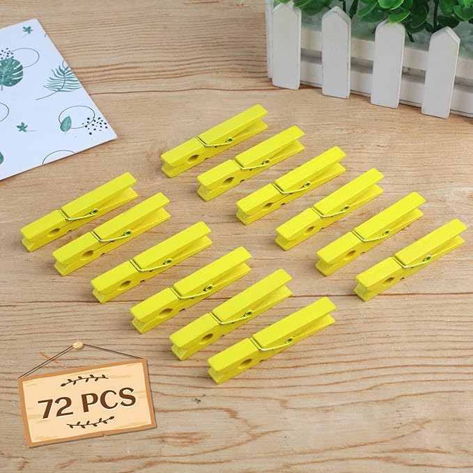 Phinus 72 Pcs Wooden Clothes Pins, 2.9 Inch Clothes Pins for Hanging Clothes, Pictures, Photos, Classroom, Crafts, Decoration, Clothespins Heavy Duty (Yellow)