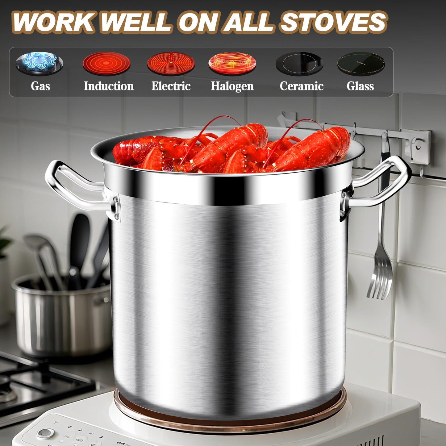 Large Stock Pot - 35QT Stainless Steel Stockpot with Lid, Heavy Duty Tri-Ply Bottom Commercial Grade Stock Pot - Big Pots for Cooking Soup Stew Canning Cooking Pots Even Heat Distribution