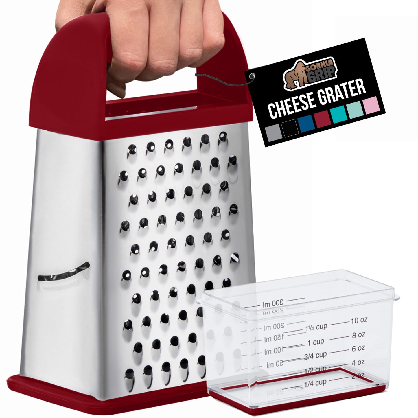 GORILLA GRIP® XL 4-Sided Stainless Steel BPA-Free Cheese Grater, Gray