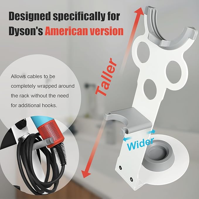 Hair Dryer Stand Holder for Dyson Supersonic Nural, Dyson Blow Dryer Accessory Organizer, Attachments Counter Storage Rack, White