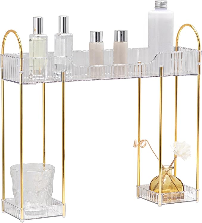 YCIA&DONE Bathroom Countertop Organizer Over The Faucet, Narrow Counter Organizers Above Sink, Table Mounted Shelf for Kitchen, Toilet, Laundry(White Clear)