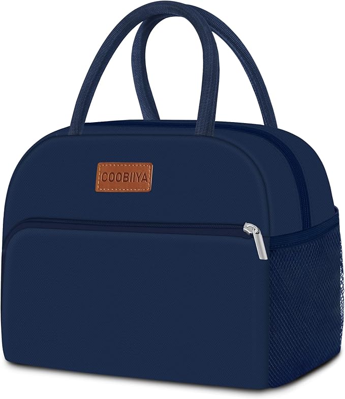 Coobiiya Lunch Bag for Men and Women - Navy Blue, Aluminum, 10.8" x 6.3" x 8.85" - Spacious, Lightweight, and Durable