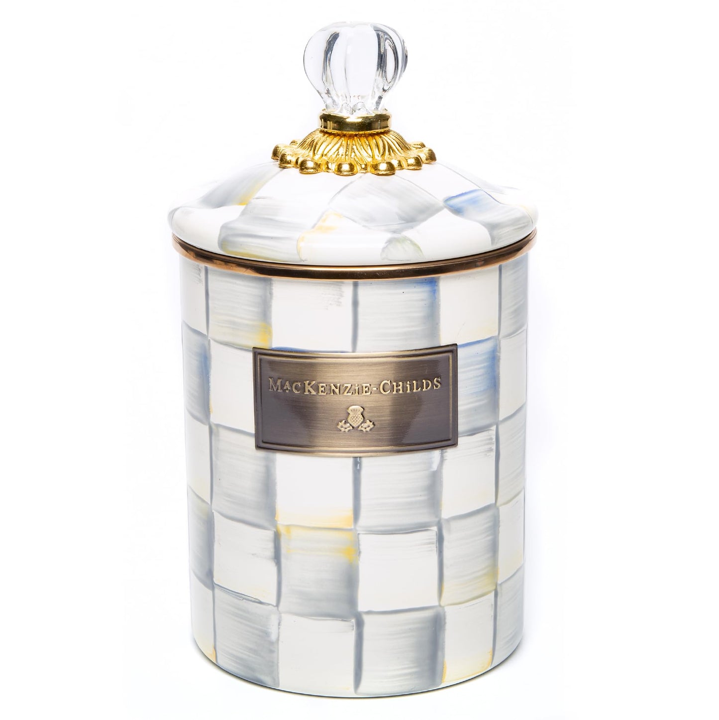 MACKENZIE-CHILDS Enamel Canister, Medium, Pink-and-White Rosy Check