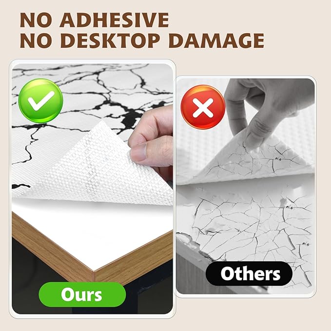 2-Layer Drawer and Shelf Liner for Kitchen Cabinet: 17.3in X 20Ft Non Slip Waterproof Shelf Paper Non Adhesive Refrigerator Liners White/Black Marble Easy Liners for Bathroom with Knife Tape Measure