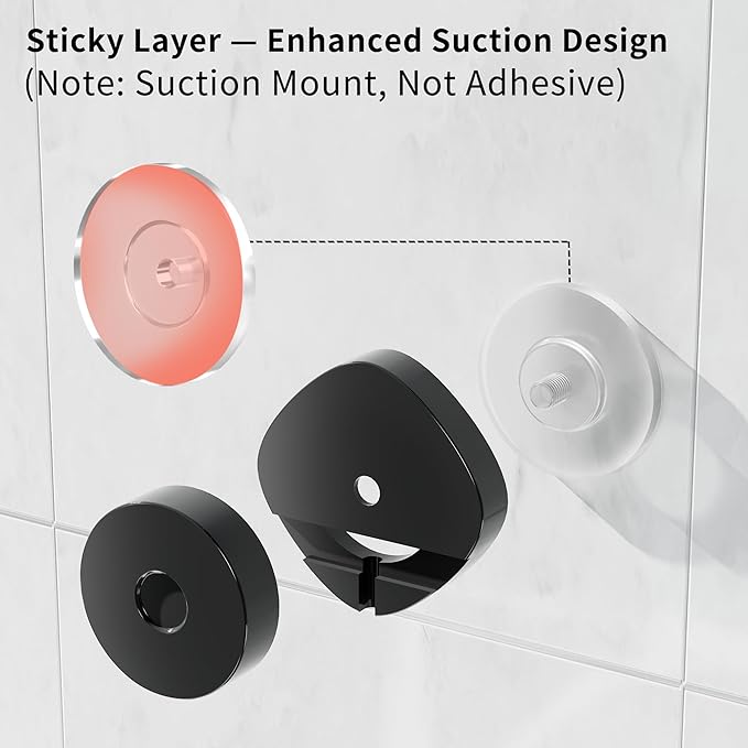 KEGII Suction Cup Shower Caddy, 2 Pack Shower Suction Shelf with Soap Holder & Hooks, No Drilling Bathroom Organizer, Stainless Steel Shampoo Holder for Bathroom Storage Basket, Black