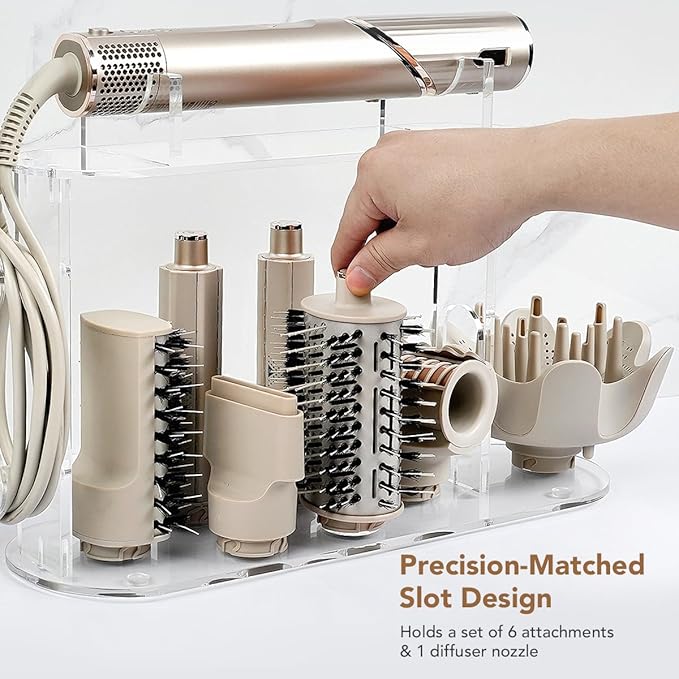 Upgraded Storage Holder for Shark FlexStyle– 7-Hole Acrylic Stand Organizer for Long Barrels & Diffuser, Countertop Holder for Shark Flex Style Accessories for Bathroom Vanity Makeup Table