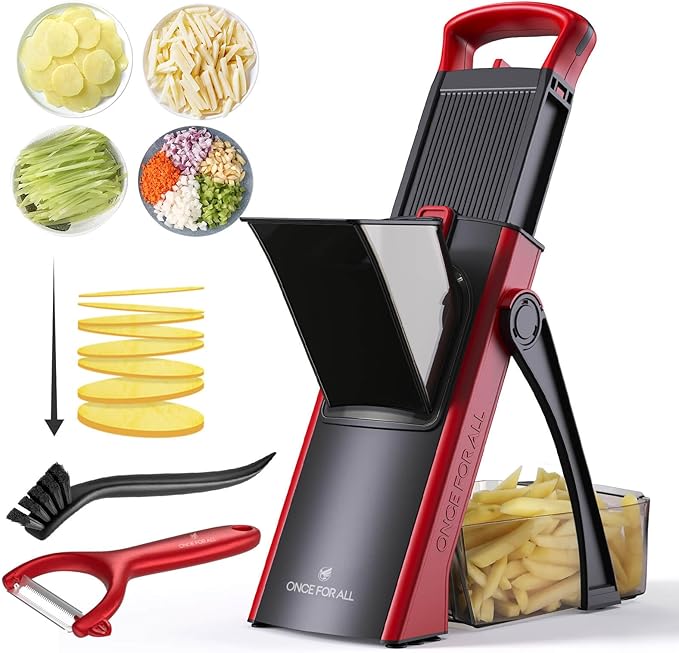 ONCE FOR ALL Upgrade Safe Mandoline Slicer Plus, Adjustable Vegetable Slicer DarkGray