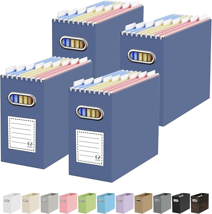 Oterri Cardboard File Organizer Box for Hanging File Folders Letter Size,File Box for Computer Desk,File Cabinet,Working Home,Office,Classroom (Navy, Letter Size - 4 Packs)
