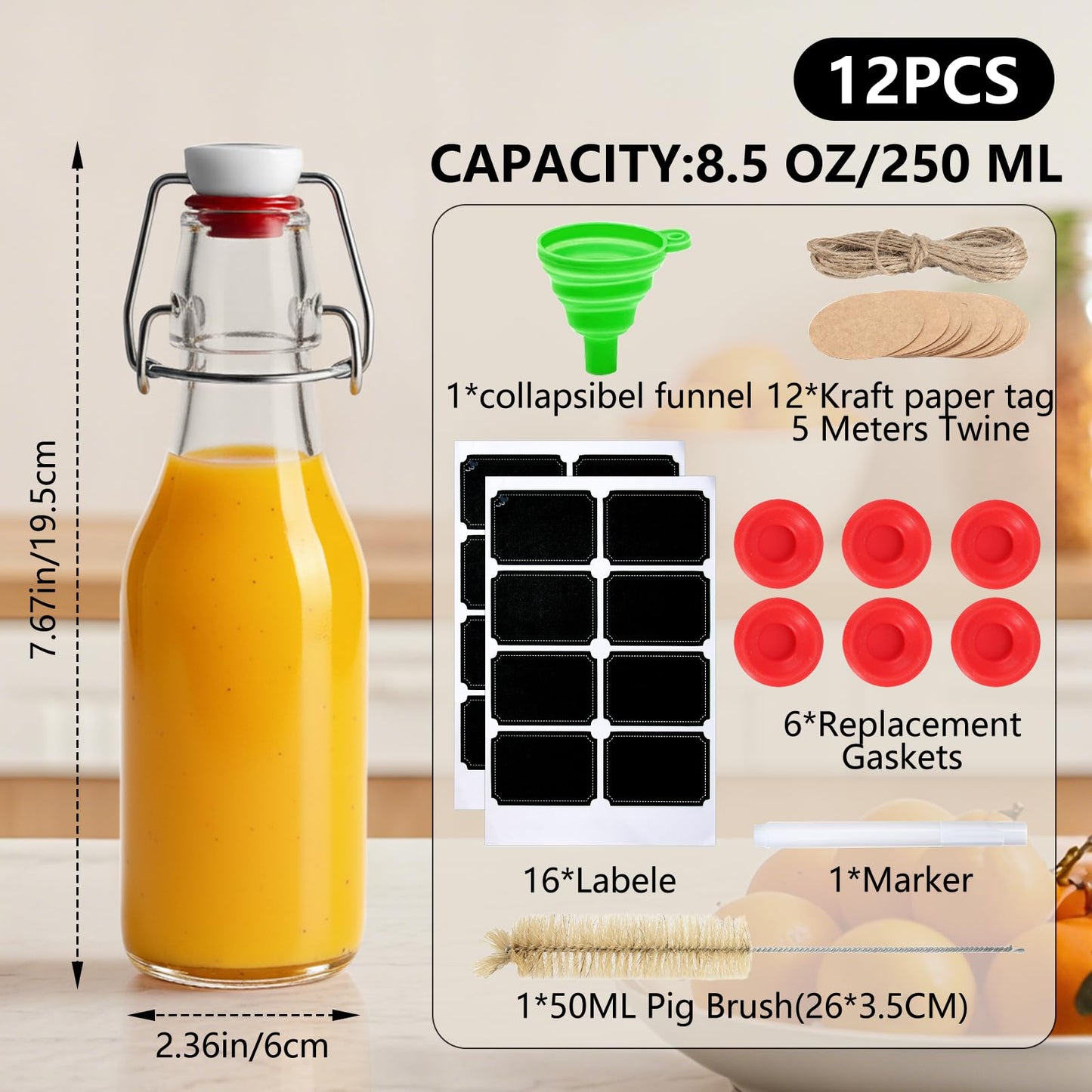 Ruckae 24pack 4oz Swing Top Glass Bottles with Airtight Lids for Vanilla