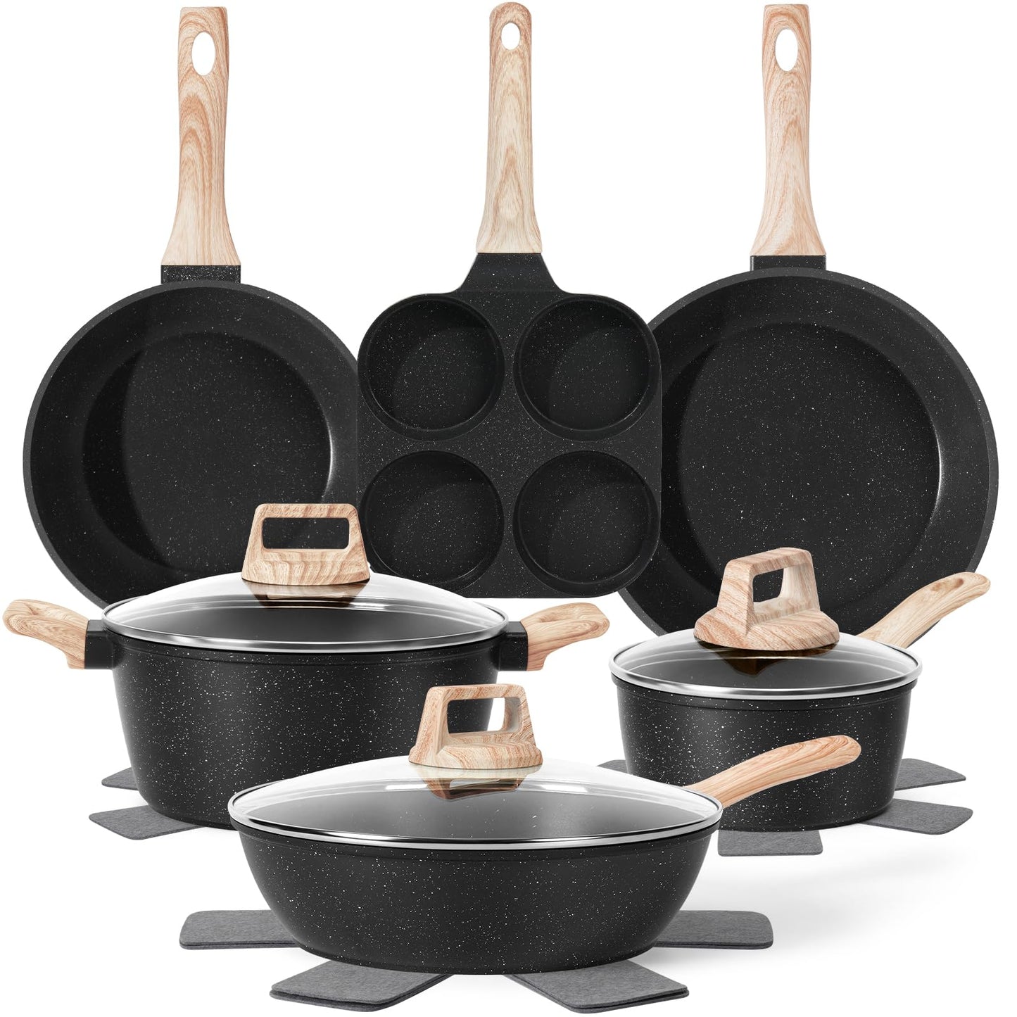 SODAY Pots and Pans Set Non Stick, 13Pcs White Granite Induction Cookware