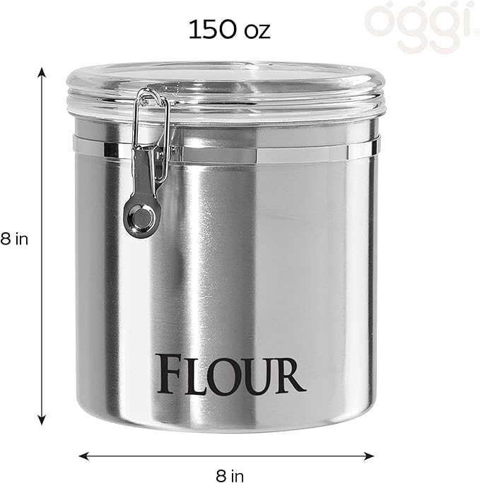 Oggi Jumbo 8" Stainless Steel Flour Clamp Canister - Flour & Food Storage