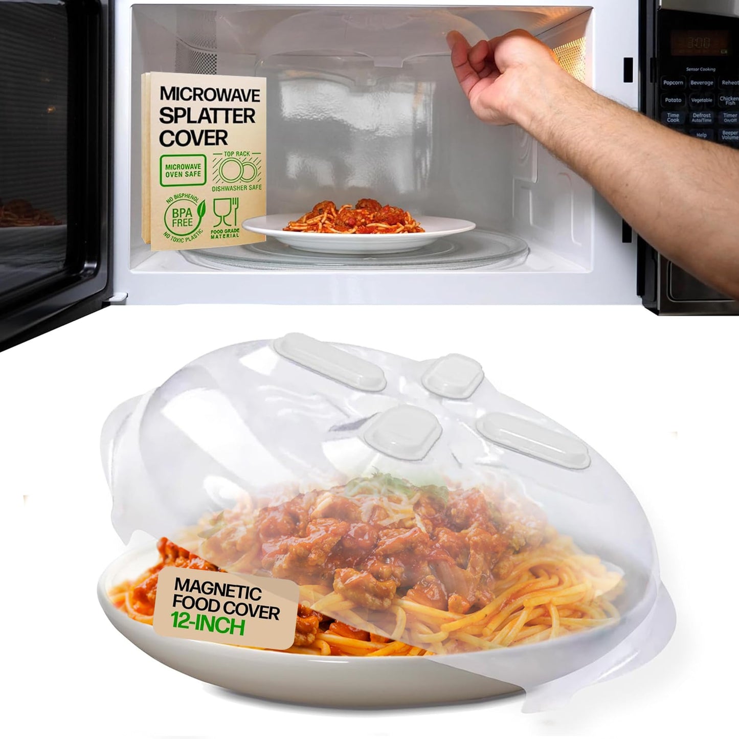 HOVER COVER Magnetic Microwave Splatter Cover for Food - 12-Inch - Graphite