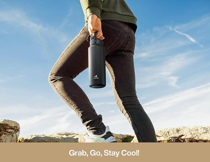 POWCAN 40 oz Insulated Water Bottle with 2-in-1 Straw and Spout Lid, Keep Cold 24H, Leak-Proof, BPA-Free, Double Wall Stainless Steel Water Bottle for Sports, Gym, Travel, and School (Mousse)
