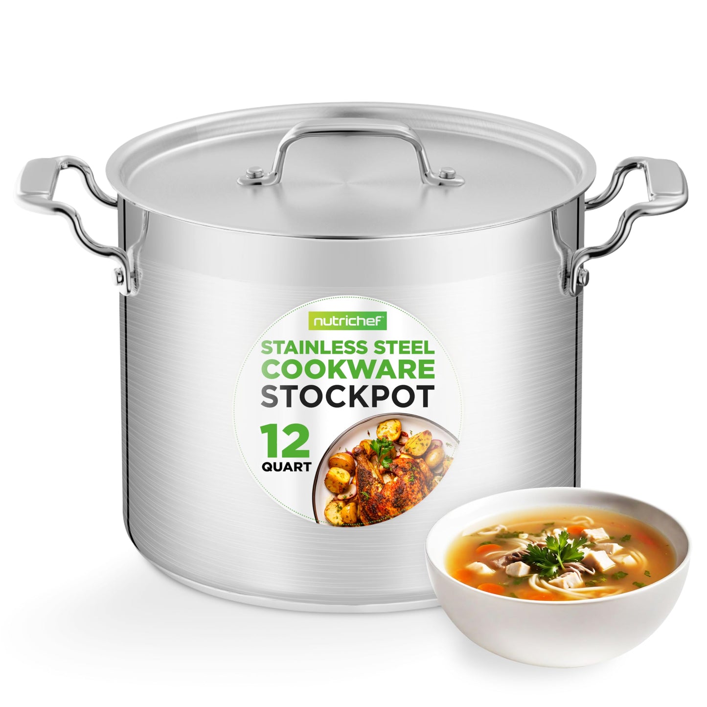 Nutrichef Stainless Steel Cookware Stockpot, 35 Quart Heavy Duty Induction Soup Pot With Stainless Steel Lid And Strong Riveted Handles, Even Heat Distribution, Compatible With Most Cooktops