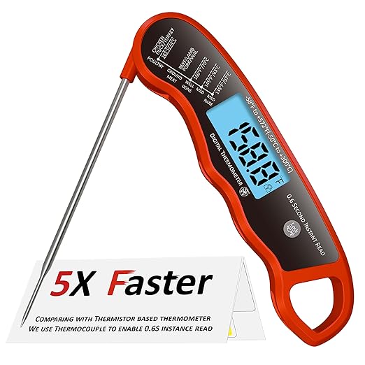 0.6S Instant Read Digital Meat Thermometer Pen for Outdoor BBQ, Grilling, Smoking, Oven Baking, Oil, Candy with Factory-Calibrated Waterproof Magnetic Backlit Flip Display, Motion Sensor.