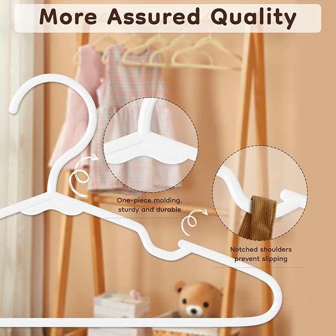 VTRIN Baby Hangers 60 Pack Large Capacity Hard Plastic Kids Hangers Suitable for All Clothes of Infant and Toddler, Such as Short, Shirts and Thick Coats, for Kids Clothes